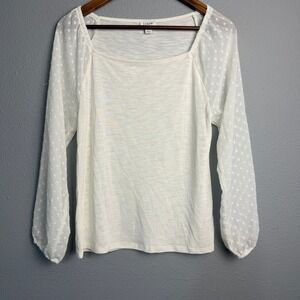 J. Crew White Top L/SL Square Neck Y2K Fairy Blouse Polka Dot Chiffon Sleeves
